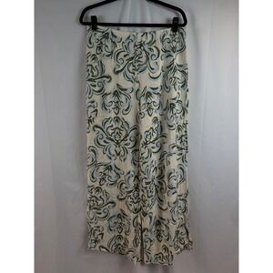 Women's Large Wide Leg Pants Cream‎ Green Blue Print Elastic Waist Lounge Sleep